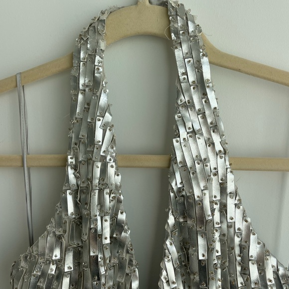 CD Greene Silver Faux Leather detailed halter gown with slit - Picture 8 of 8